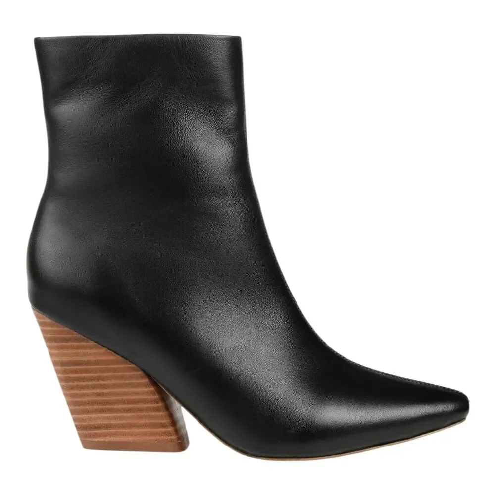 Journee Women's Hydra Angular Leather High Heel Booties Black Size 7 1/2